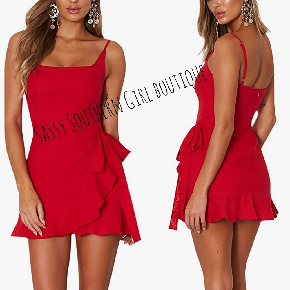 🆕⭐ Flirty red ruffle wrap mini dress
